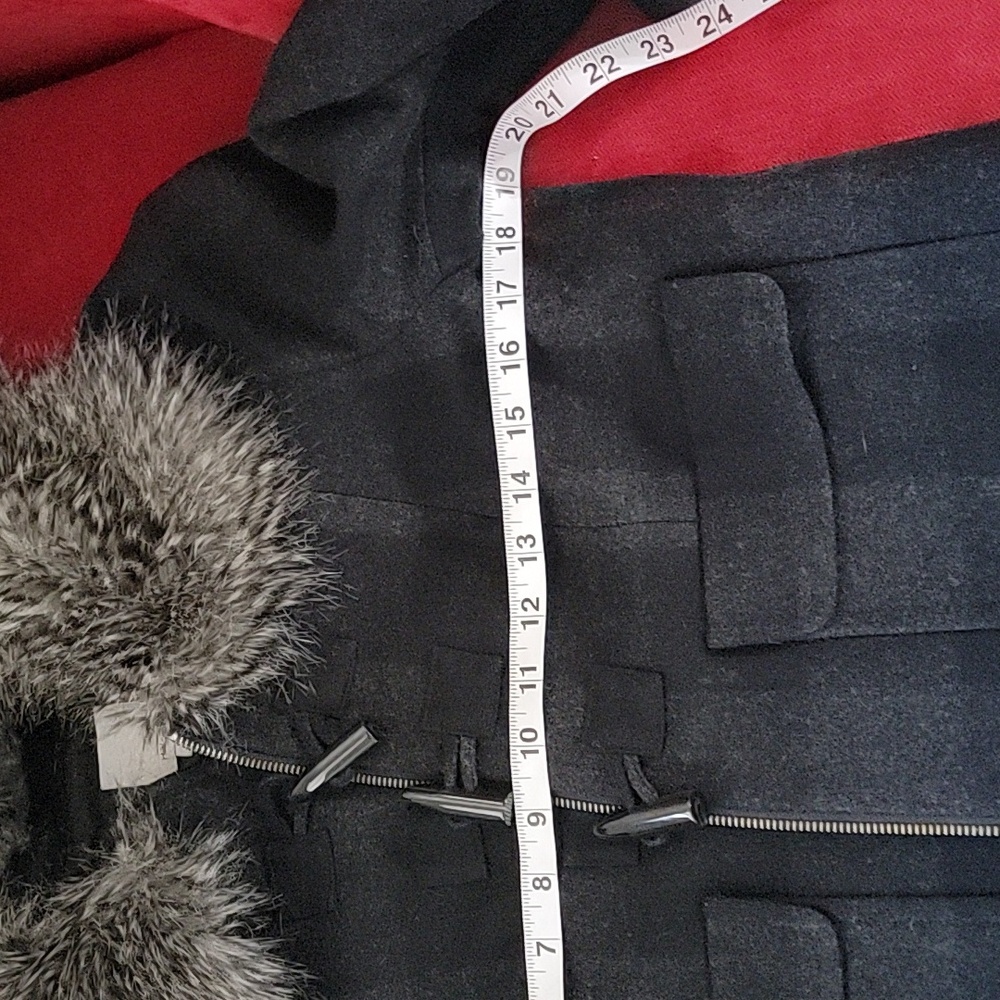 Halogen Wool Blend Faux Fur Black Gray Plaid Toggle Jacket size S - Picture 10 of 13